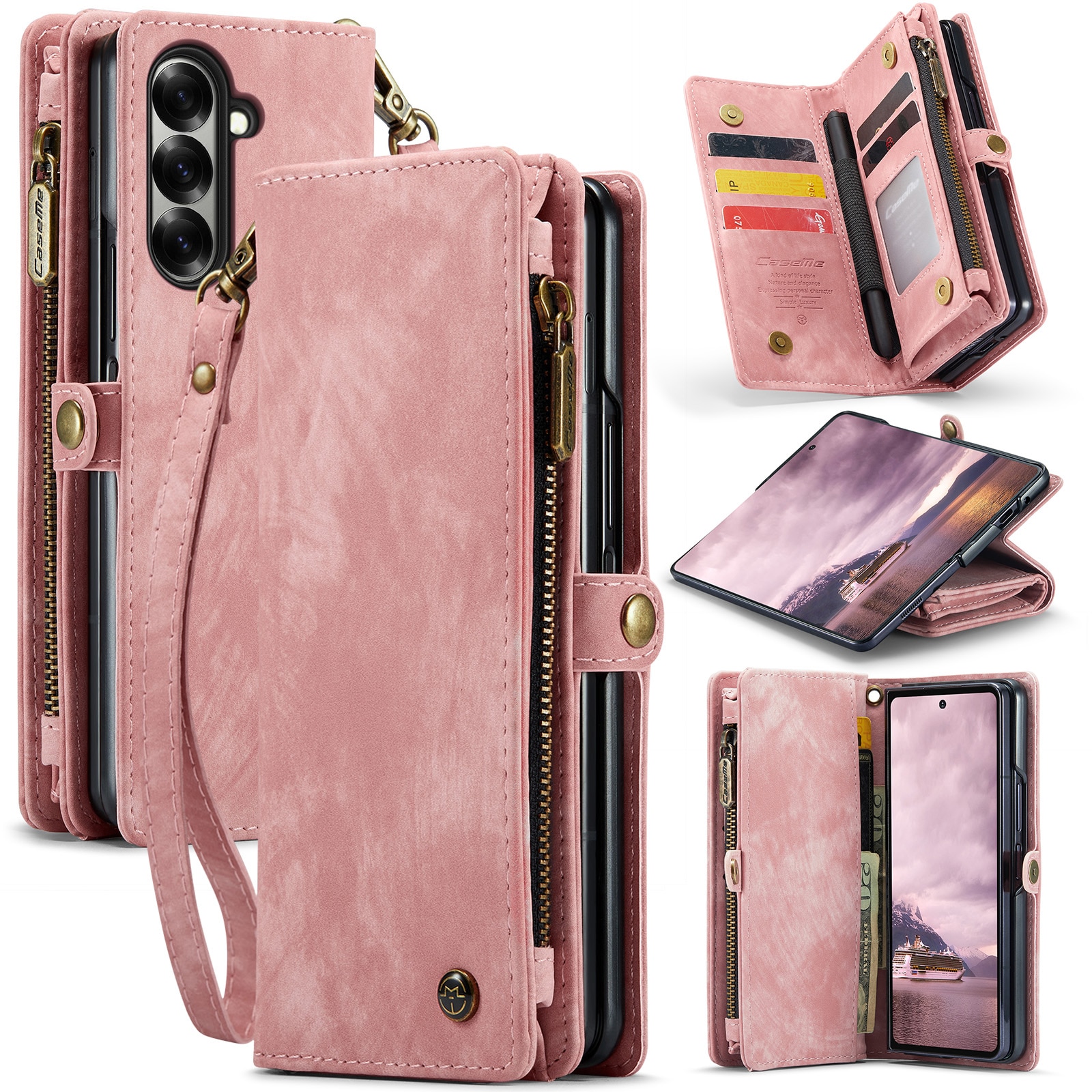 Samsung Galaxy Z Fold 7 Rymligt plånboksfodral med många kortfack, Rosa