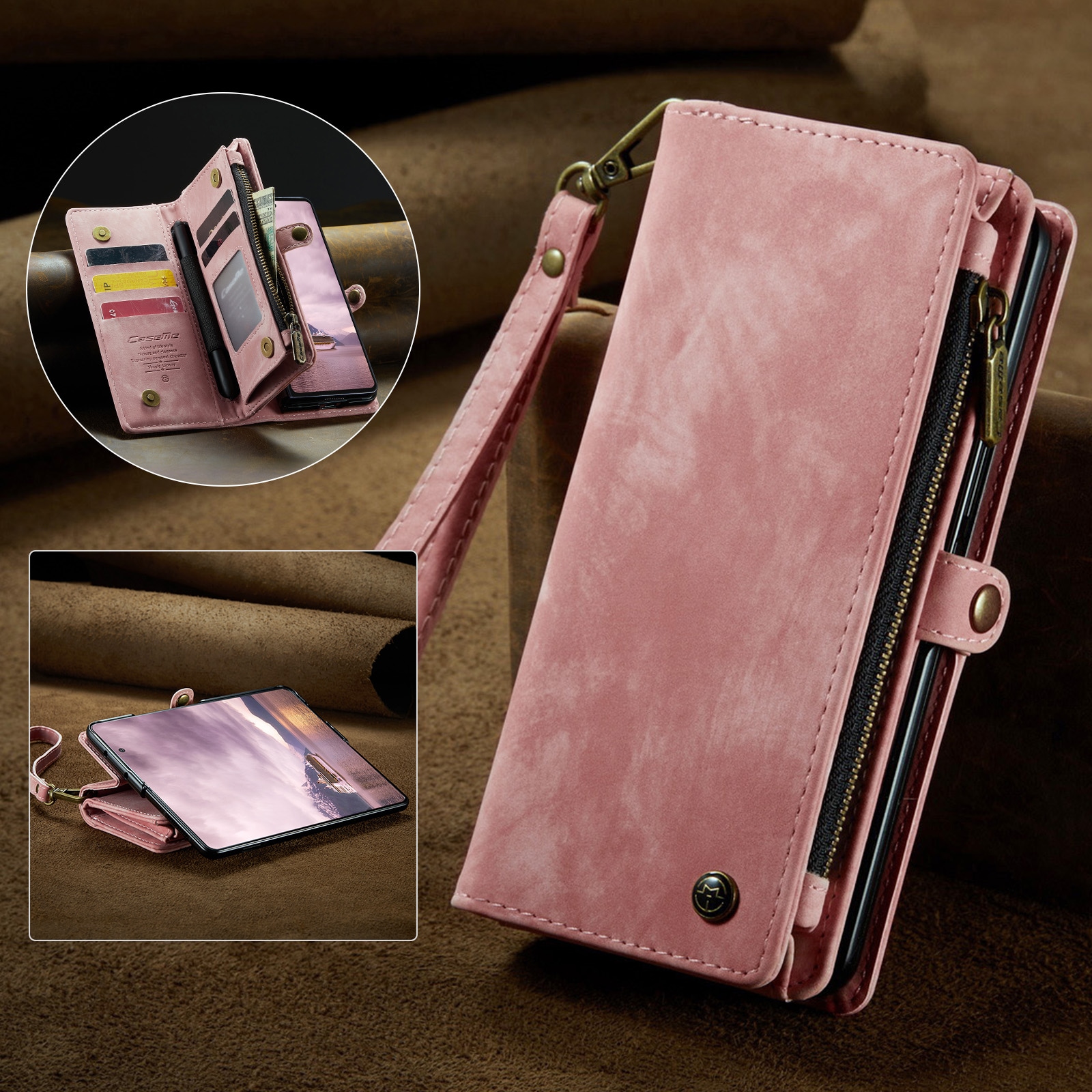 Samsung Galaxy Z Fold 7 Rymligt plånboksfodral med många kortfack, Rosa
