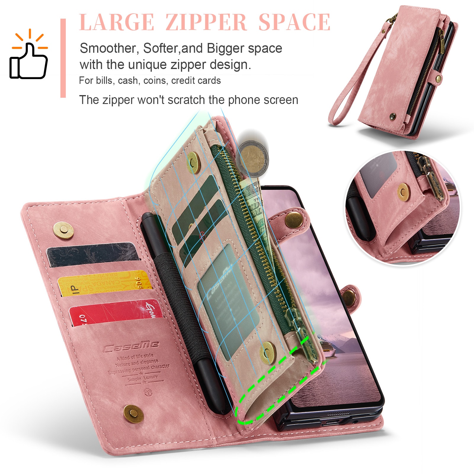 Samsung Galaxy Z Fold 7 Rymligt plånboksfodral med många kortfack, Rosa