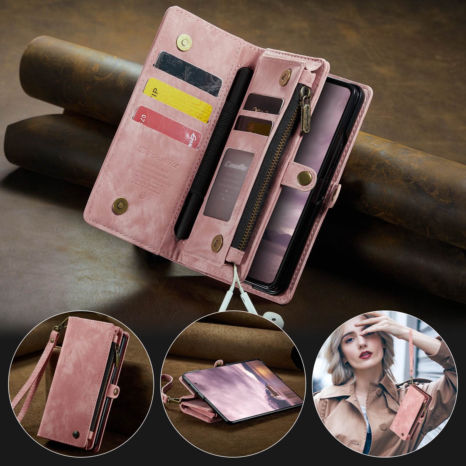 Samsung Galaxy Z Fold 7 Rymligt plånboksfodral med många kortfack, Rosa