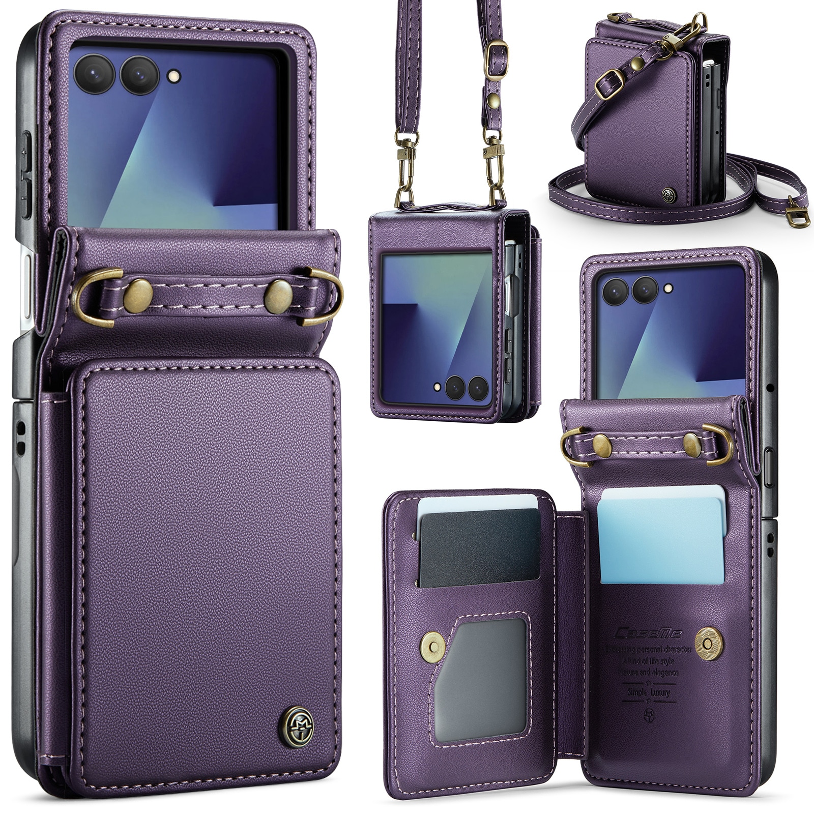 Samsung Galaxy Z Flip 7 Skal med inbyggd plånbok och RFID-skydd, Lila