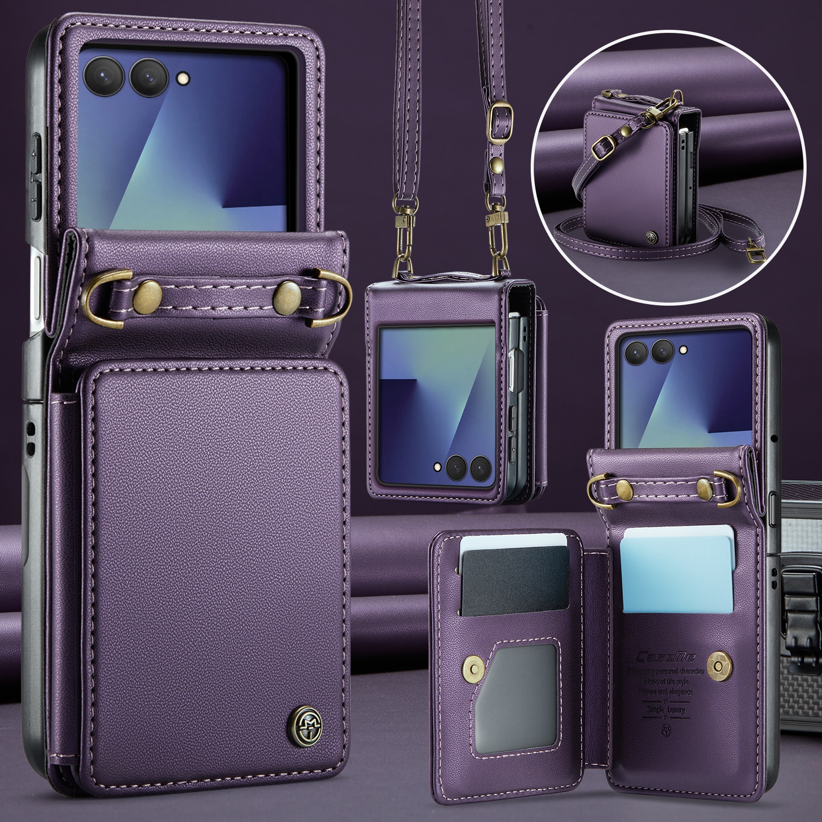 Samsung Galaxy Z Flip 7 Skal med inbyggd plånbok och RFID-skydd, Lila