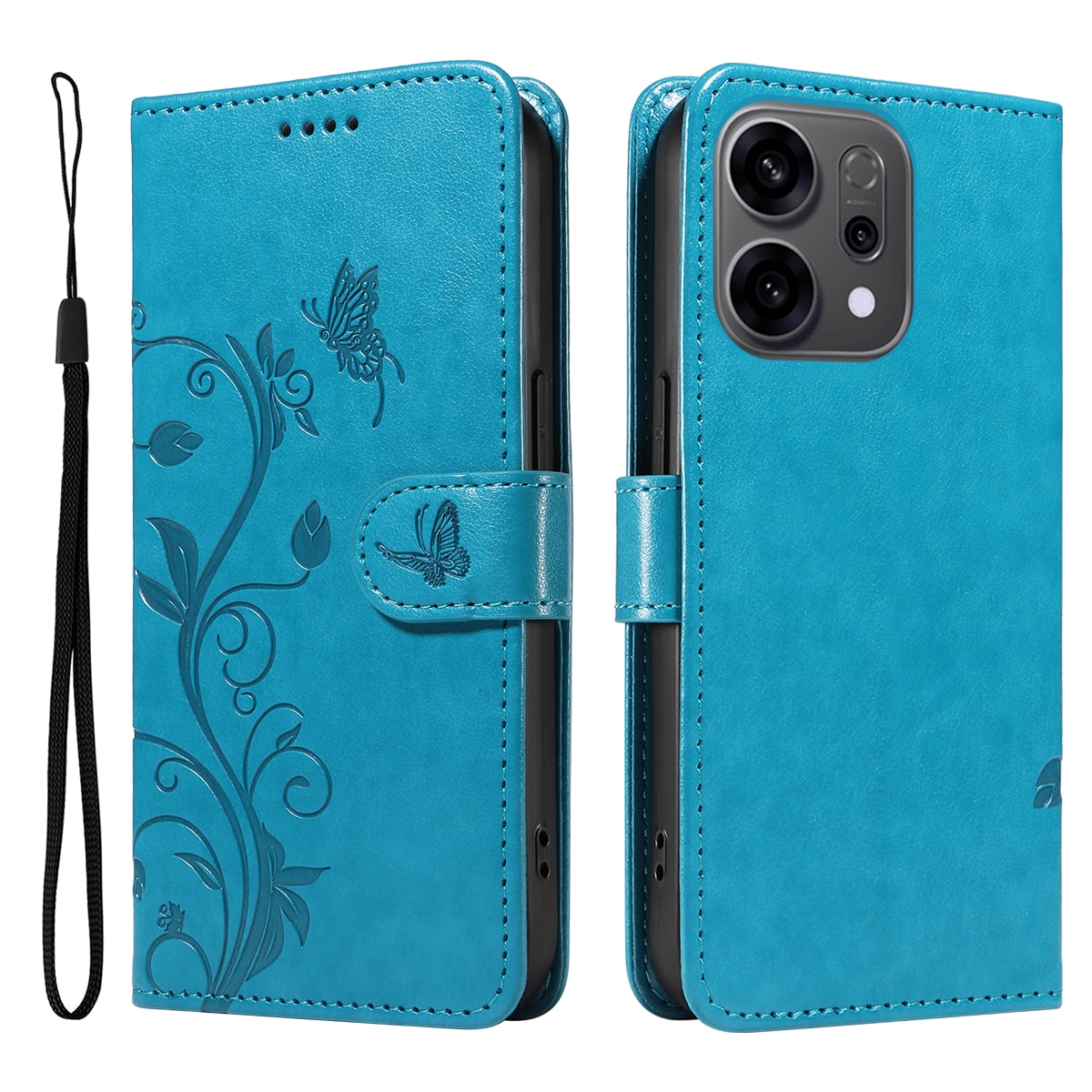 Oppo Reno 14 F Mobilfodral med fjärilar, Blå