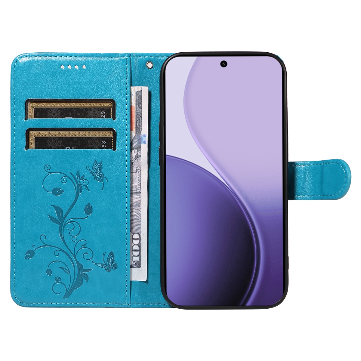 Oppo Reno 14 F Mobilfodral med fjärilar, Blå