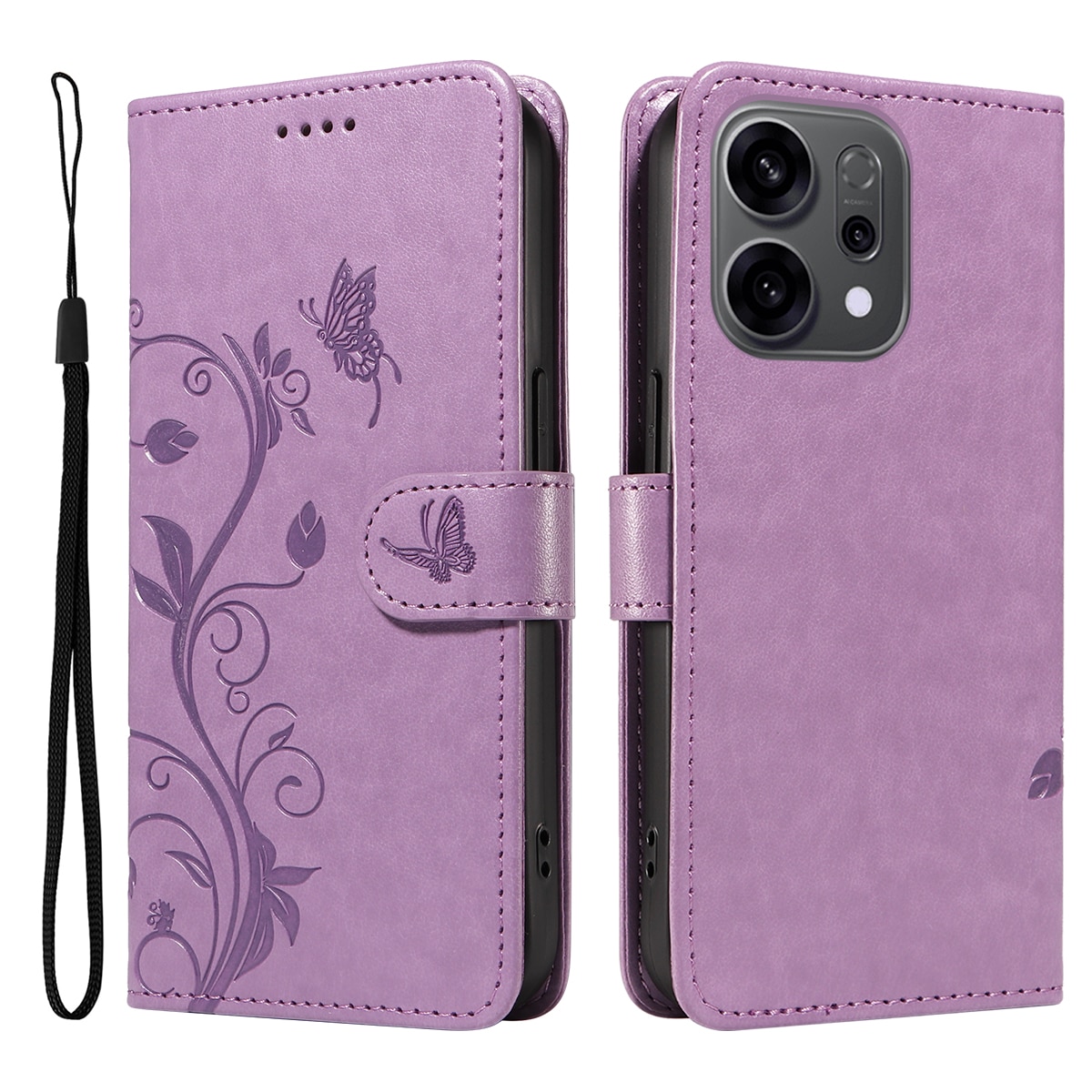 Oppo Reno 14 Mobilfodral med fjärilar, Lila