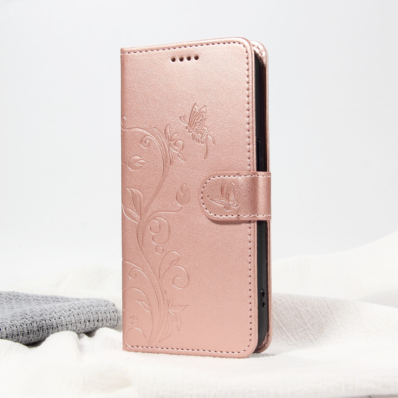 Oppo Reno 14 F Mobilfodral med fjärilar, Roséguld