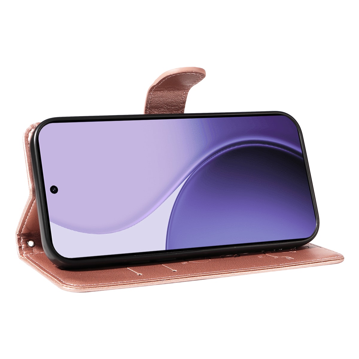 Oppo Reno 14 F Mobilfodral med fjärilar, Roséguld