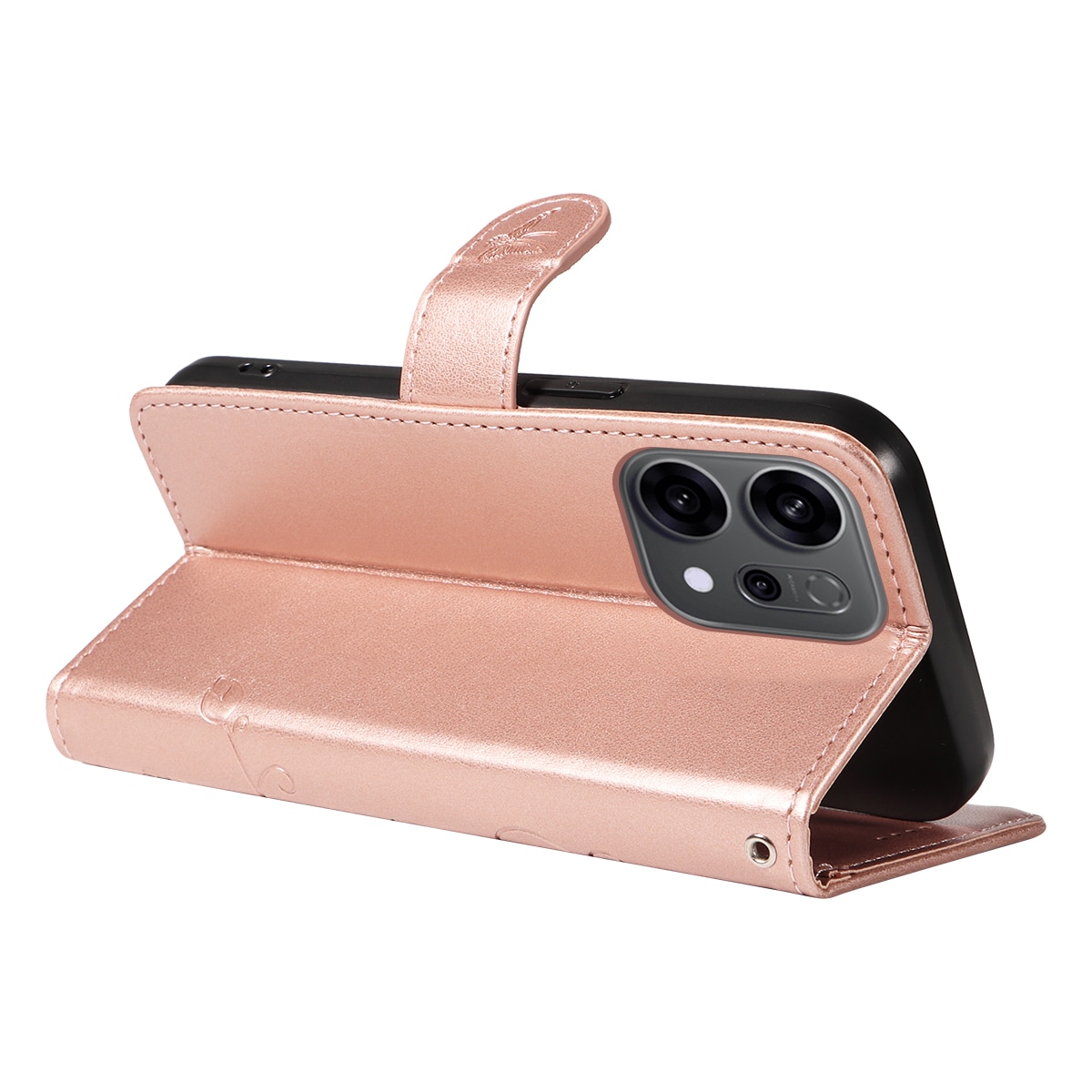 Oppo Reno 14 F Mobilfodral med fjärilar, Roséguld