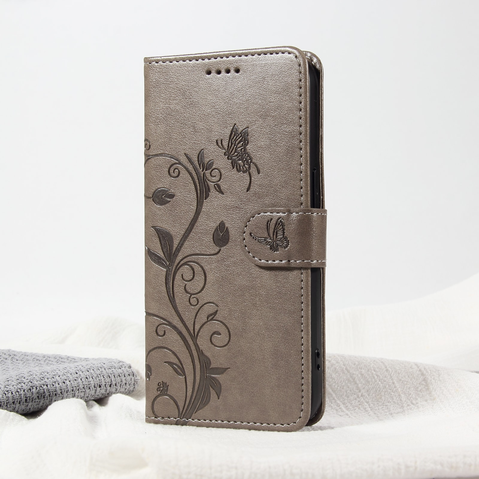 Oppo Reno 14 F Mobilfodral med fjärilar, Grå