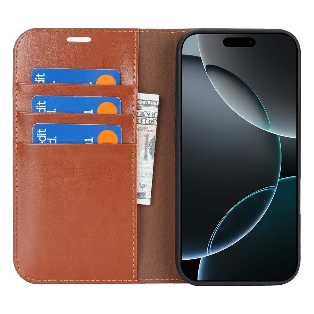 iPhone 17 Smidigt mobilfodral i äkta läder, Brun