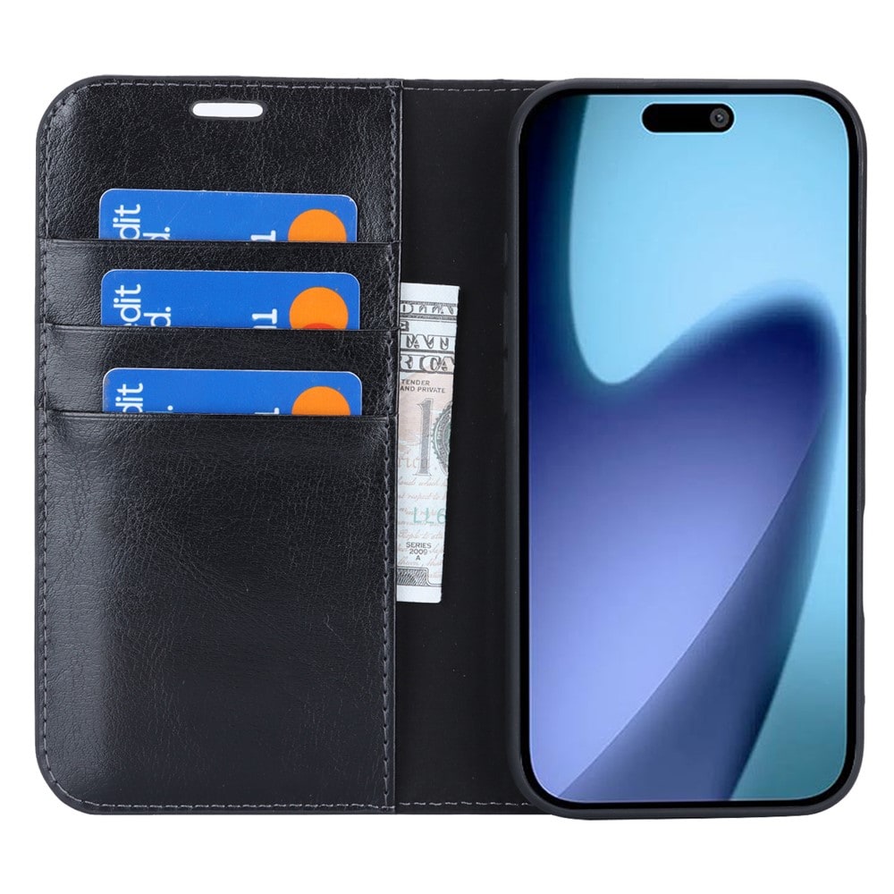 iPhone 17 Air Smidigt mobilfodral i äkta läder, Svart