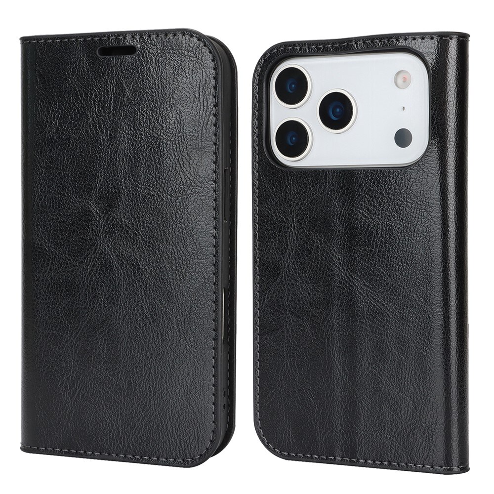 iPhone 17 Pro Smidigt mobilfodral i äkta läder, Svart