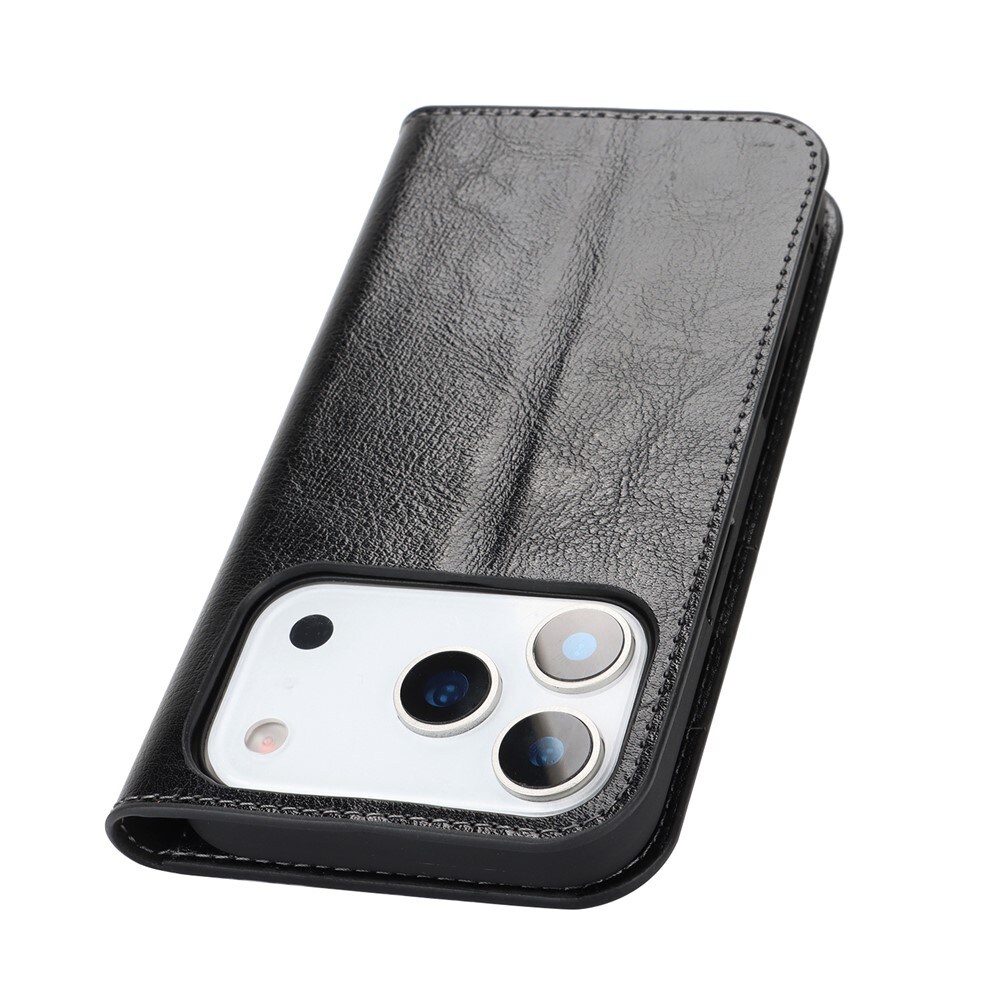 iPhone 17 Pro Smidigt mobilfodral i äkta läder, Svart
