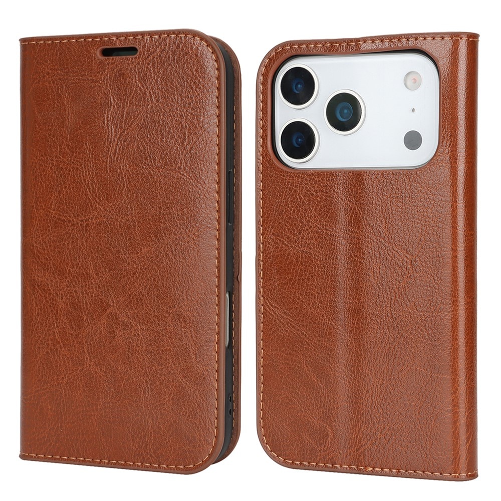iPhone 17 Pro Smidigt mobilfodral i äkta läder, Brun