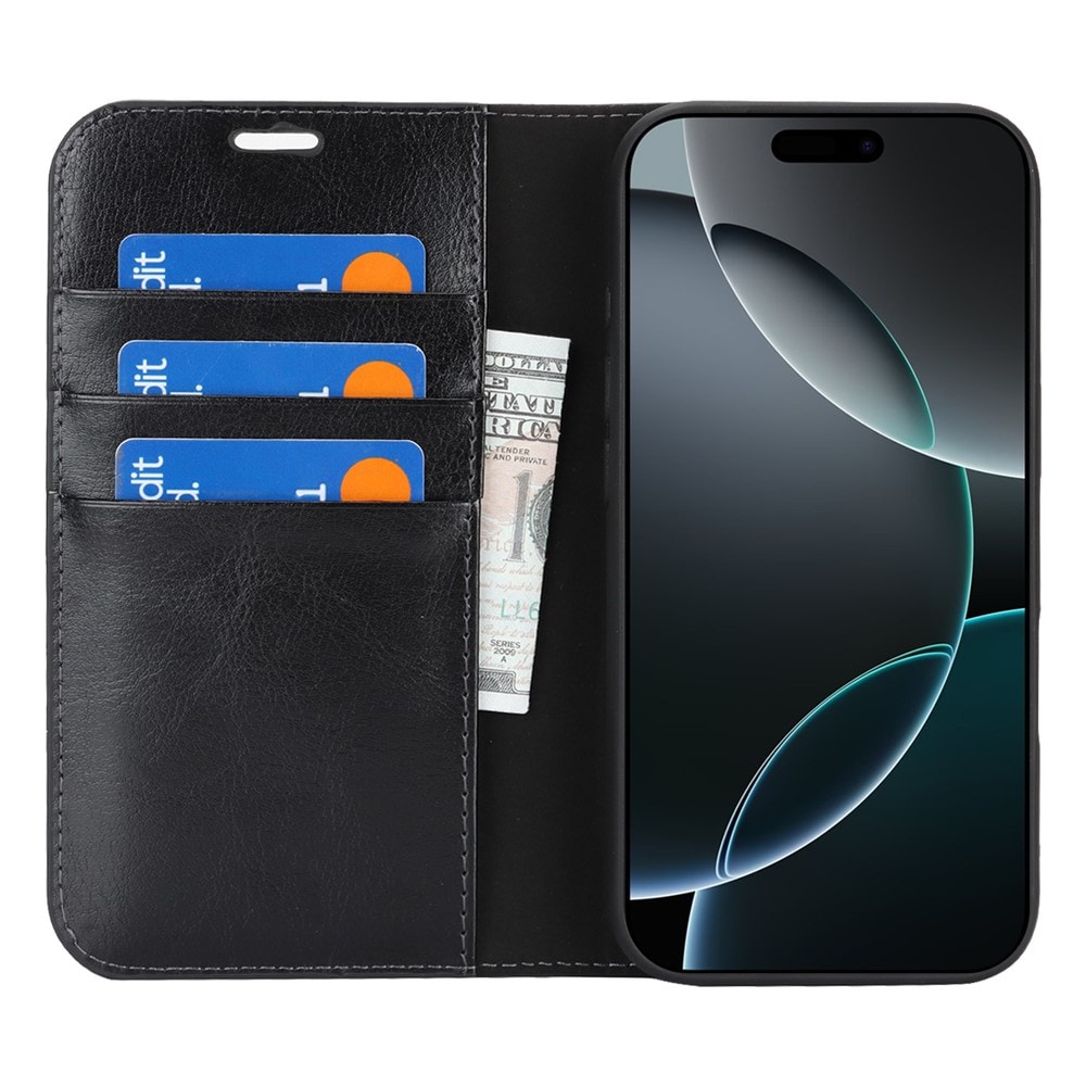 iPhone 17 Pro Max Smidigt mobilfodral i äkta läder, Svart