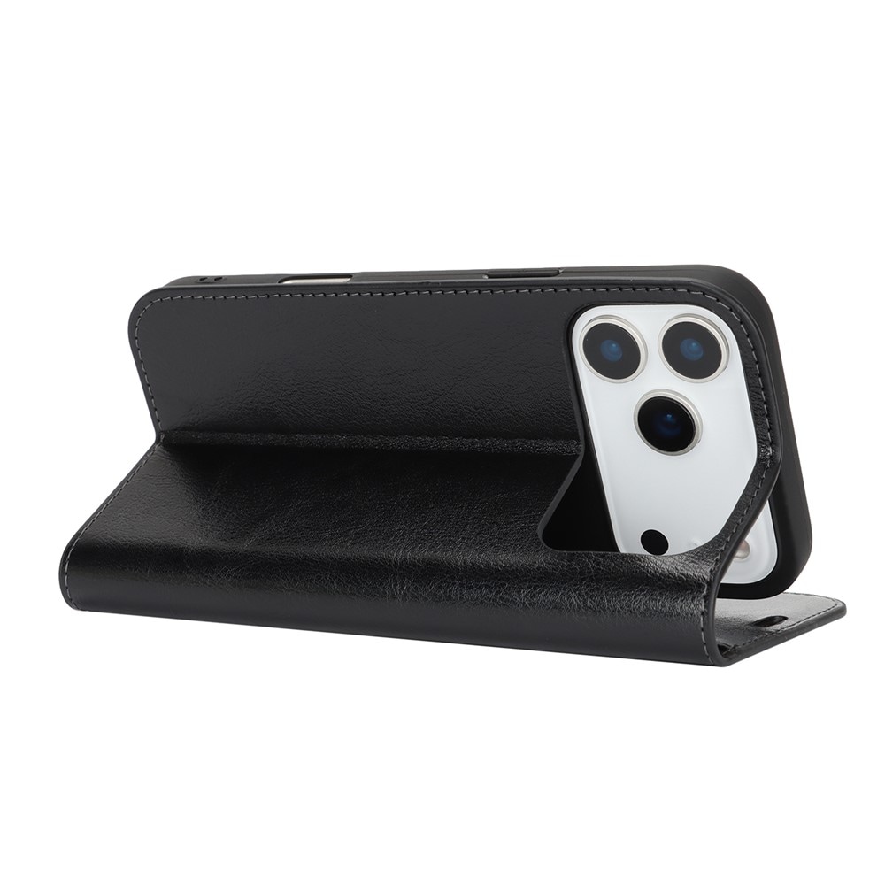 iPhone 17 Pro Max Smidigt mobilfodral i äkta läder, Svart