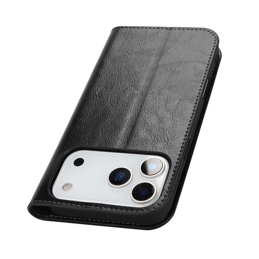 iPhone 17 Pro Max Smidigt mobilfodral i äkta läder, Svart