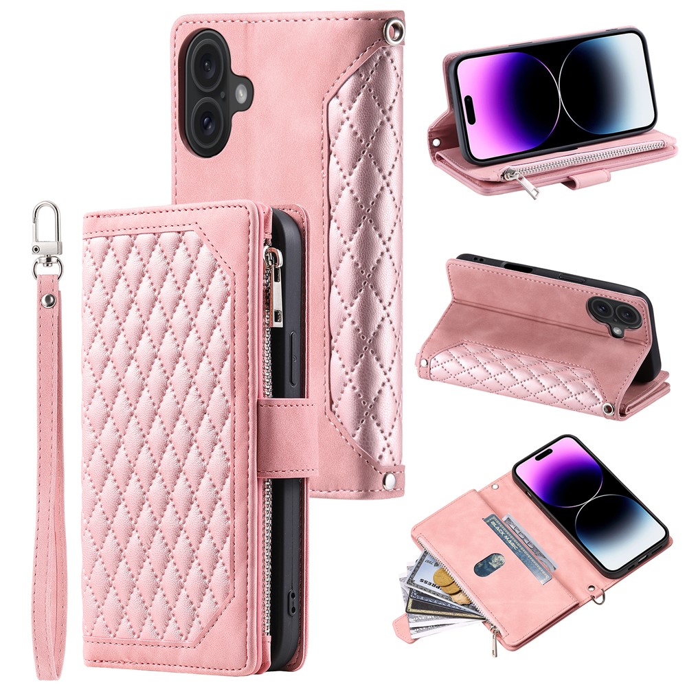 iPhone 17 Quiltad plånboksväska, Rosa