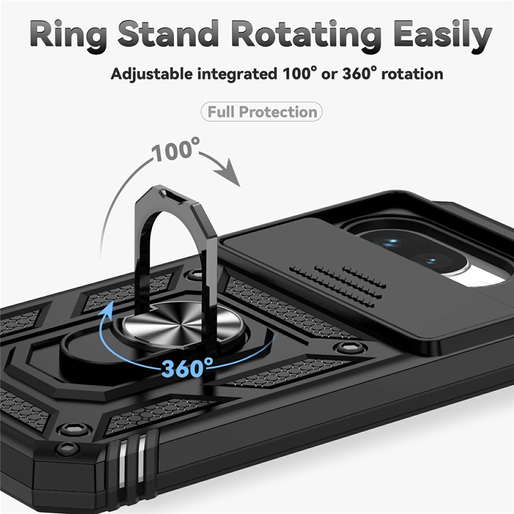 Google Pixel 9a Skal med kameraskydd & fingerring, Svart