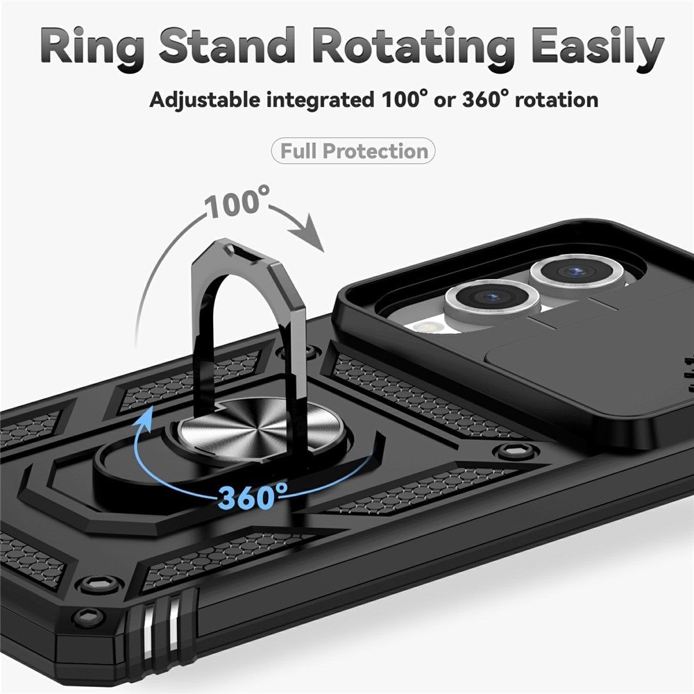 Samsung Galaxy S25 Edge Skal med kameraskydd & fingerring, Svart