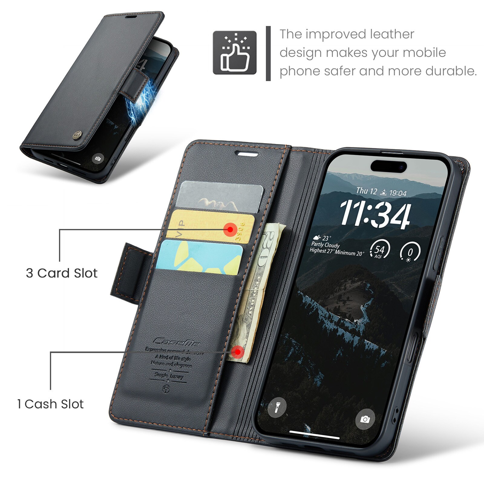 iPhone 17 Slimmat RFID-plånboksfodral, Svart