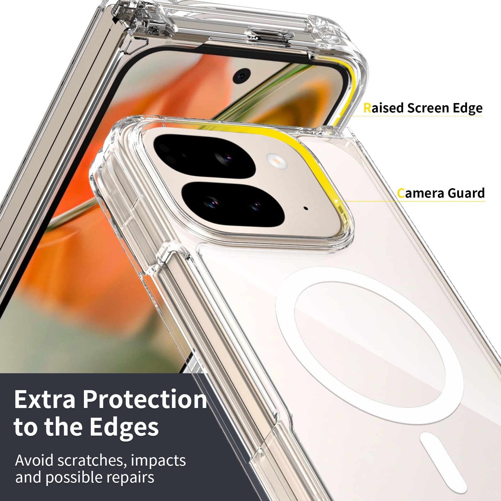Google Pixel 10 Pro Fold MagSafe Hybrid-skal, Genomskinlig