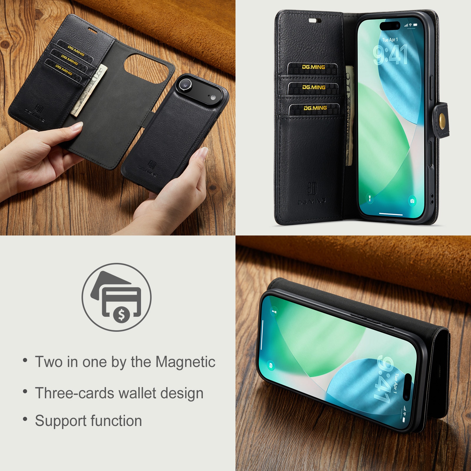 iPhone 17 Air Plånboksfodral med avtagbart skal, Black