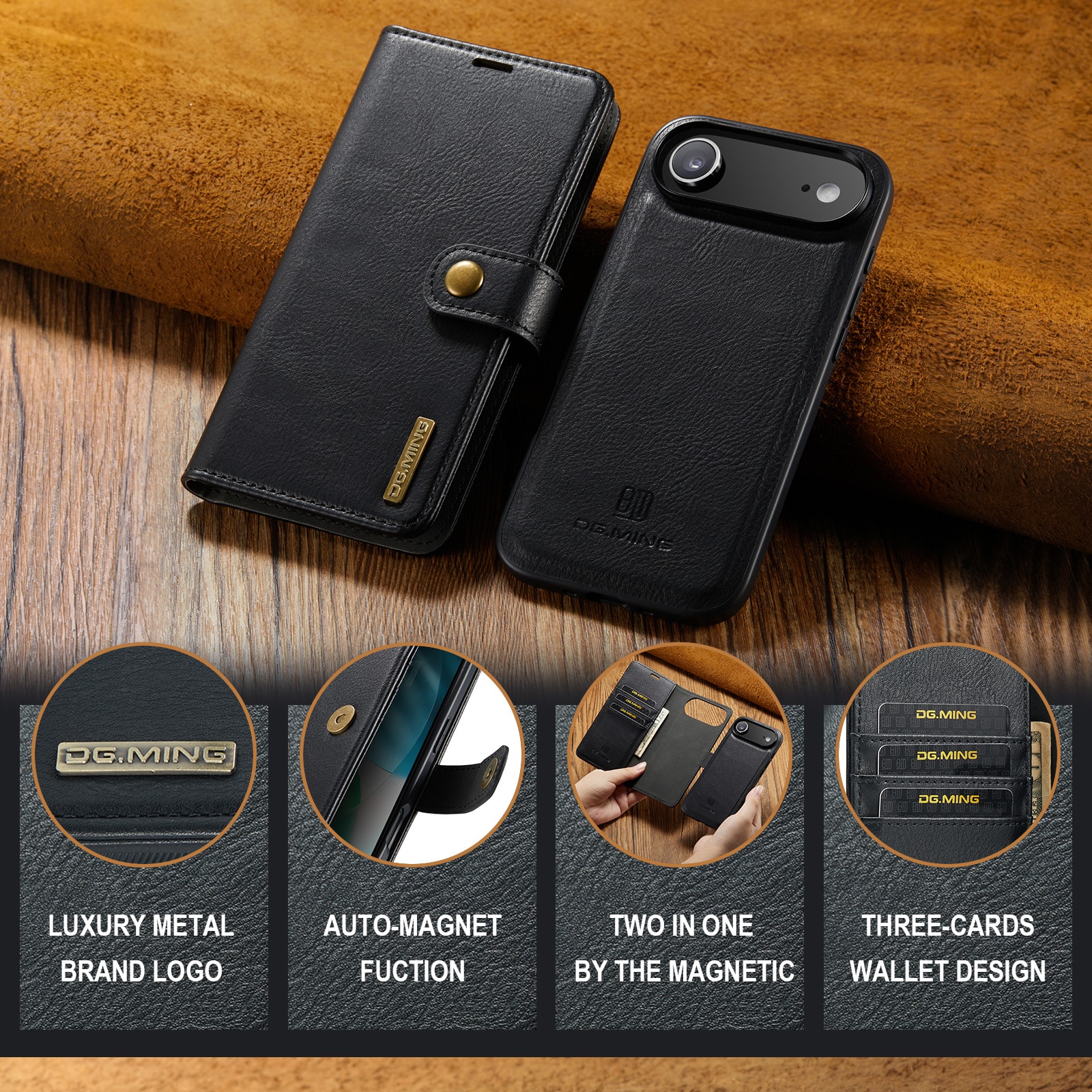 iPhone 17 Air Plånboksfodral med avtagbart skal, Black
