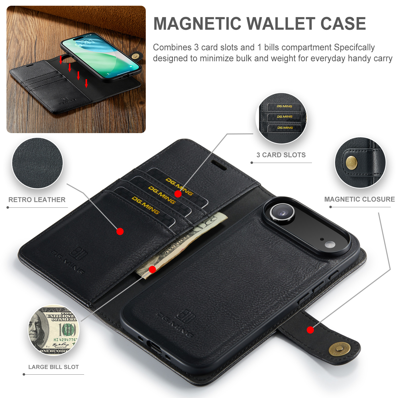 iPhone 17 Air Plånboksfodral med avtagbart skal, Black