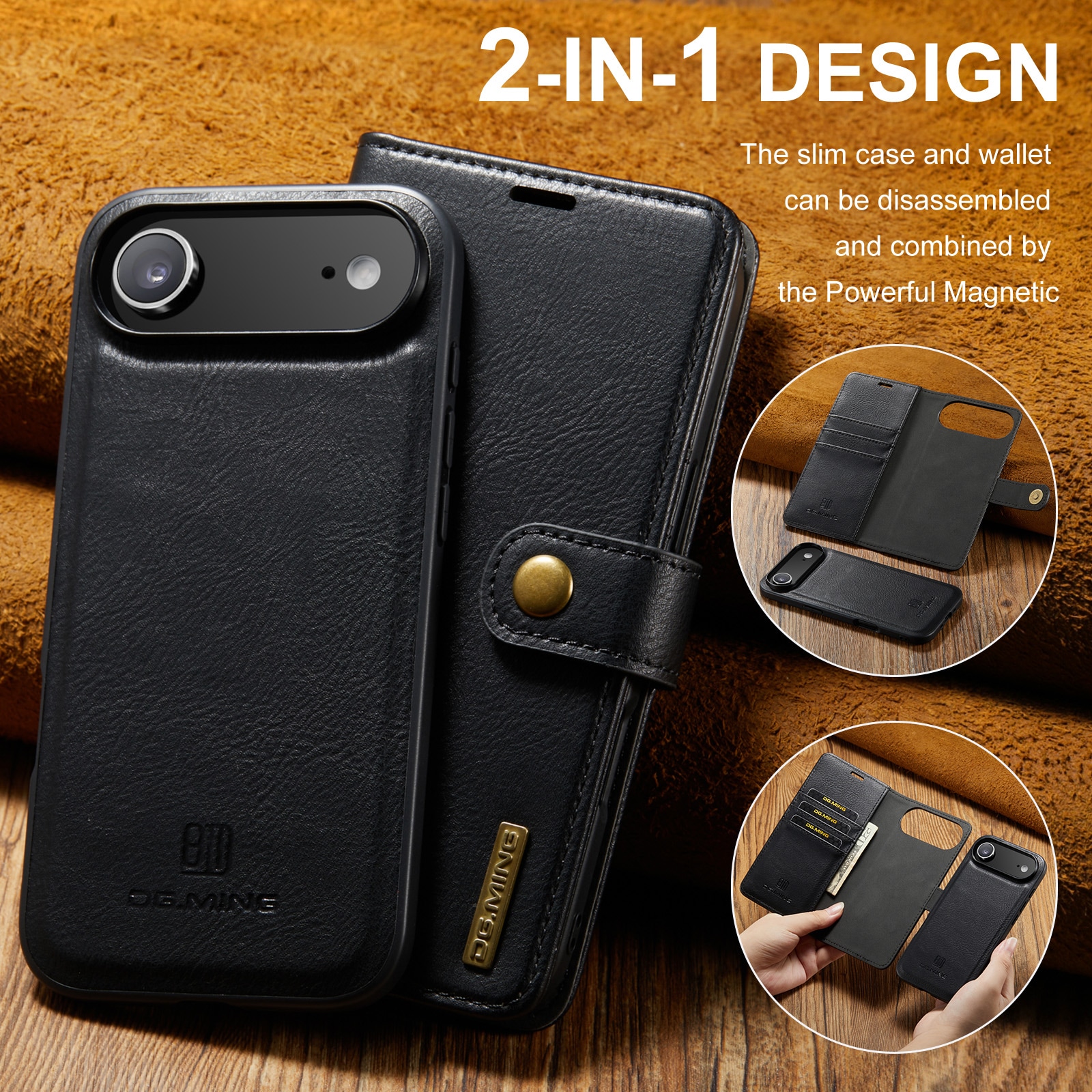 iPhone 17 Air Plånboksfodral med avtagbart skal, Black
