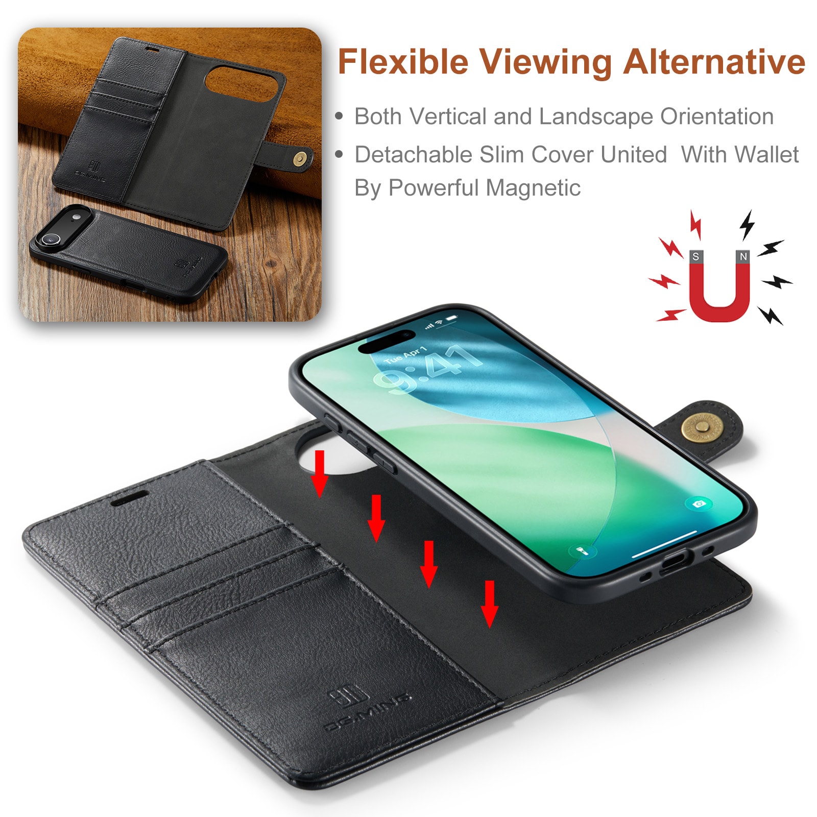 iPhone 17 Air Plånboksfodral med avtagbart skal, Black