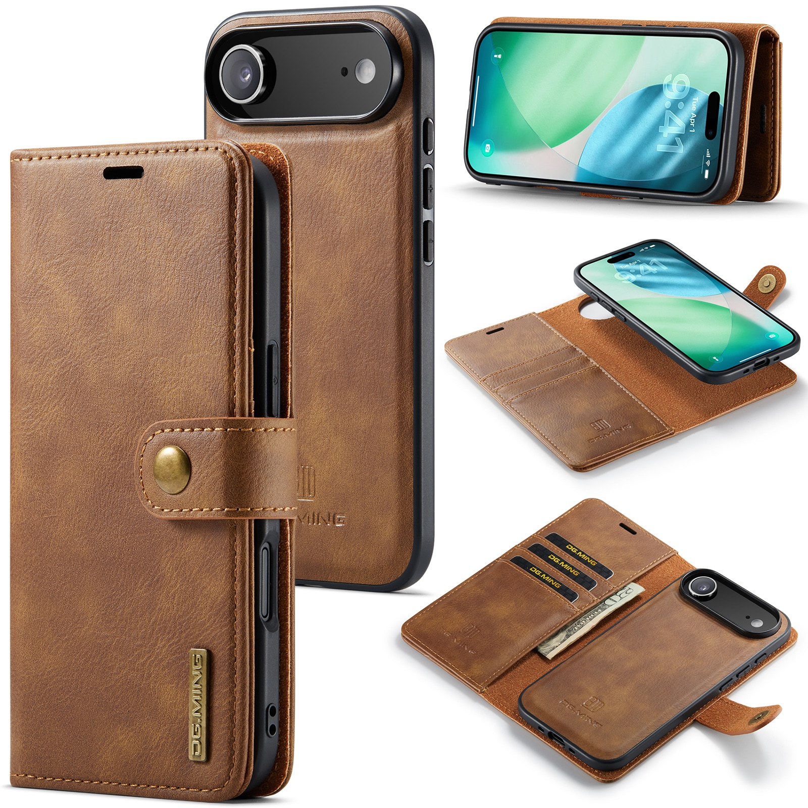 iPhone 17 Air Plånboksfodral med avtagbart skal, Cognac