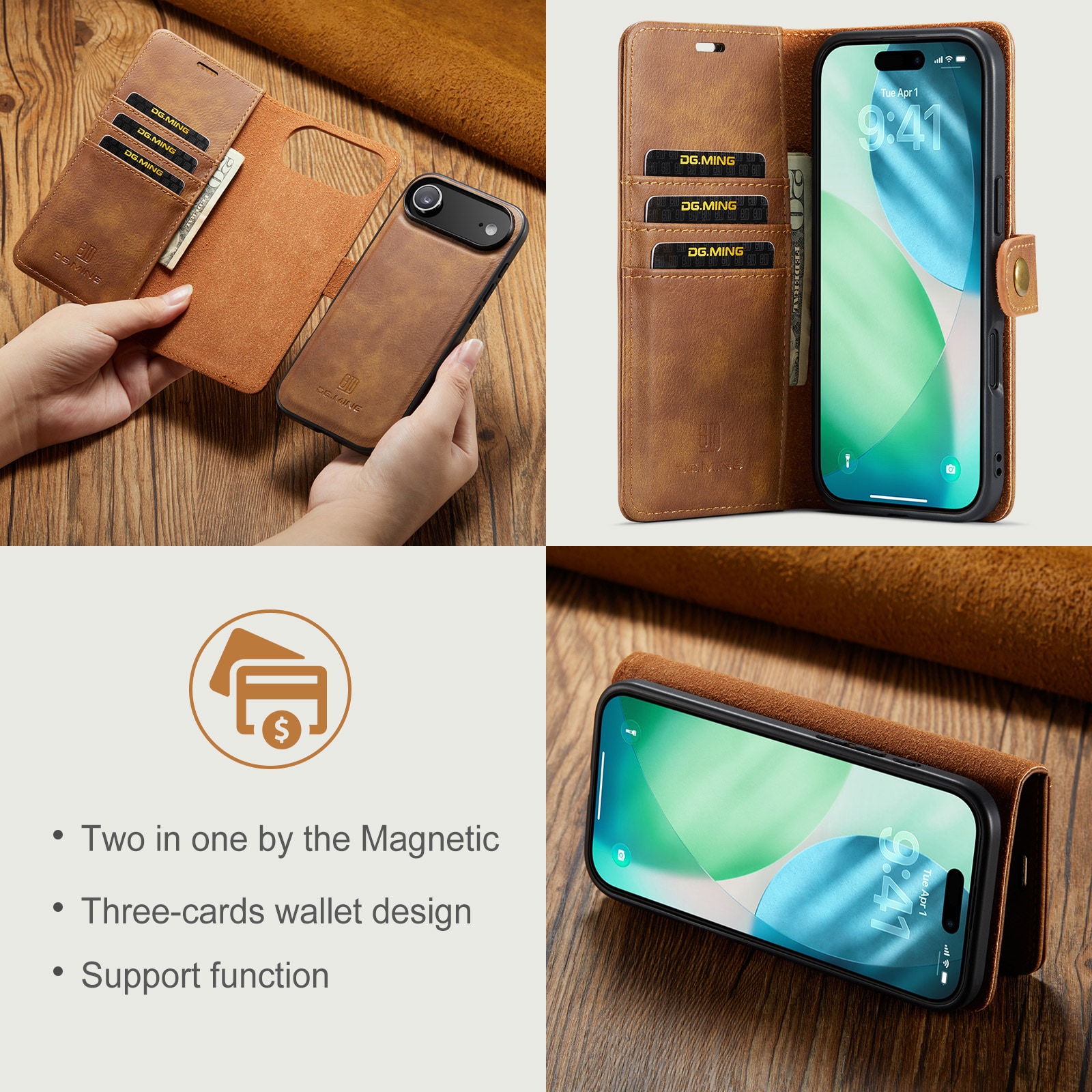 iPhone 17 Air Plånboksfodral med avtagbart skal, Cognac