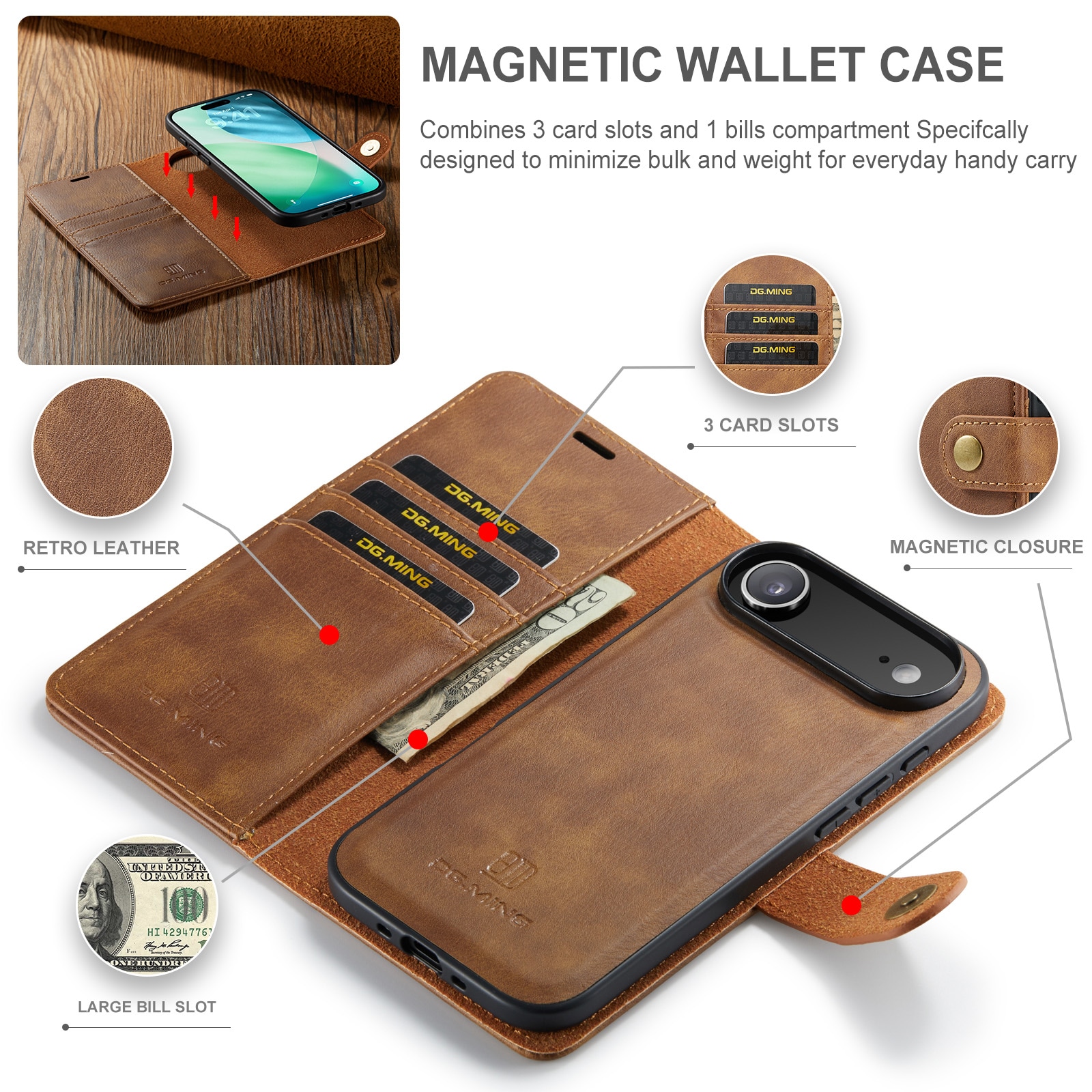 iPhone 17 Air Plånboksfodral med avtagbart skal, Cognac