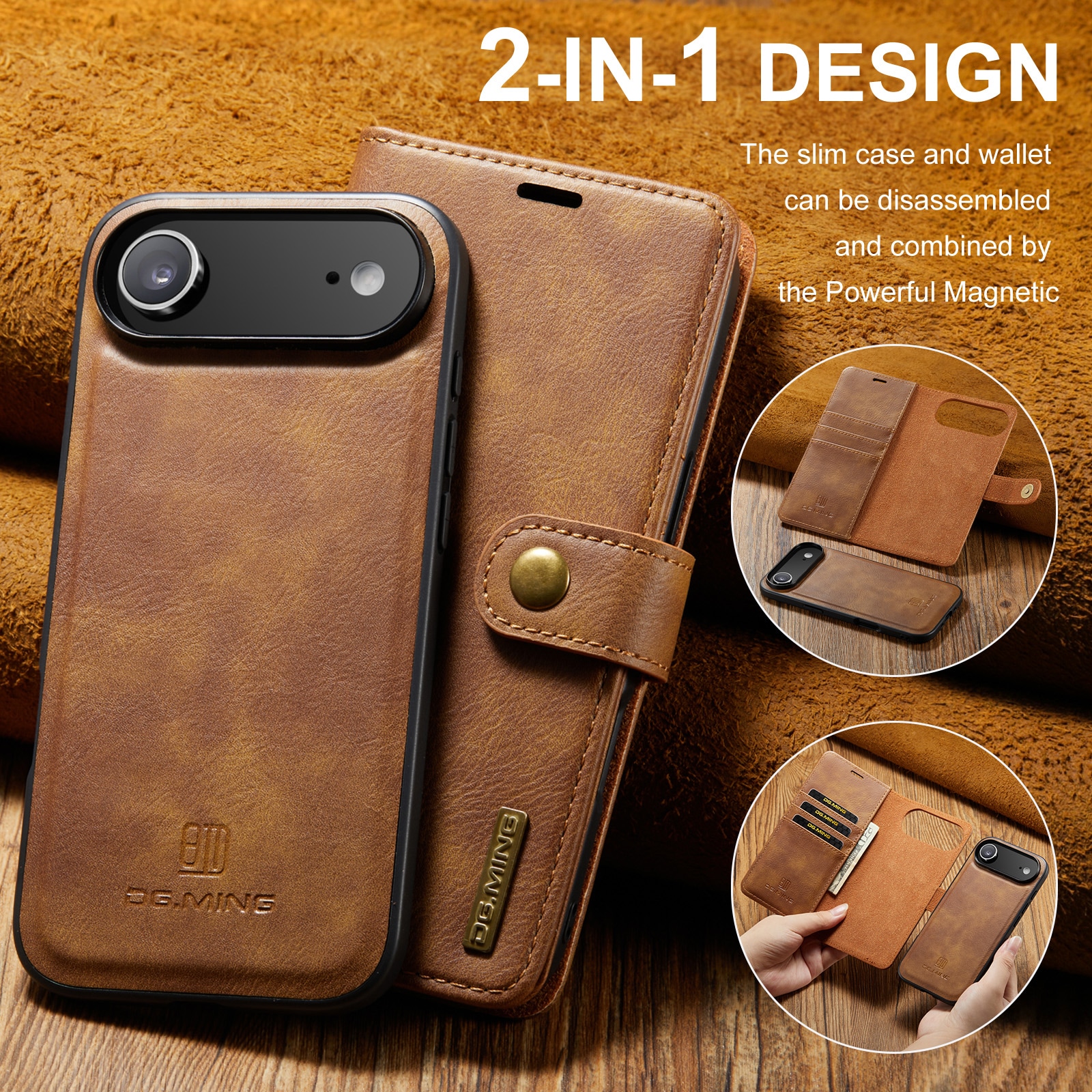 iPhone 17 Air Plånboksfodral med avtagbart skal, Cognac