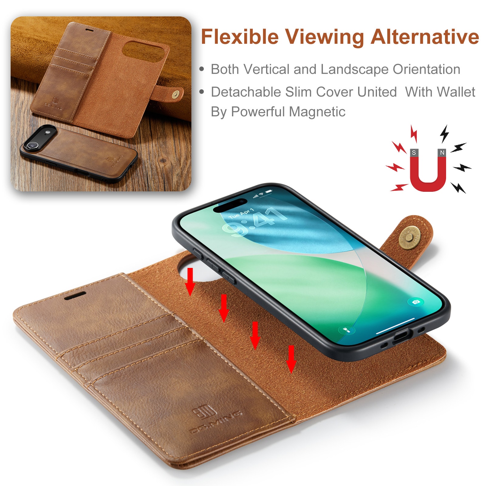 iPhone 17 Air Plånboksfodral med avtagbart skal, Cognac