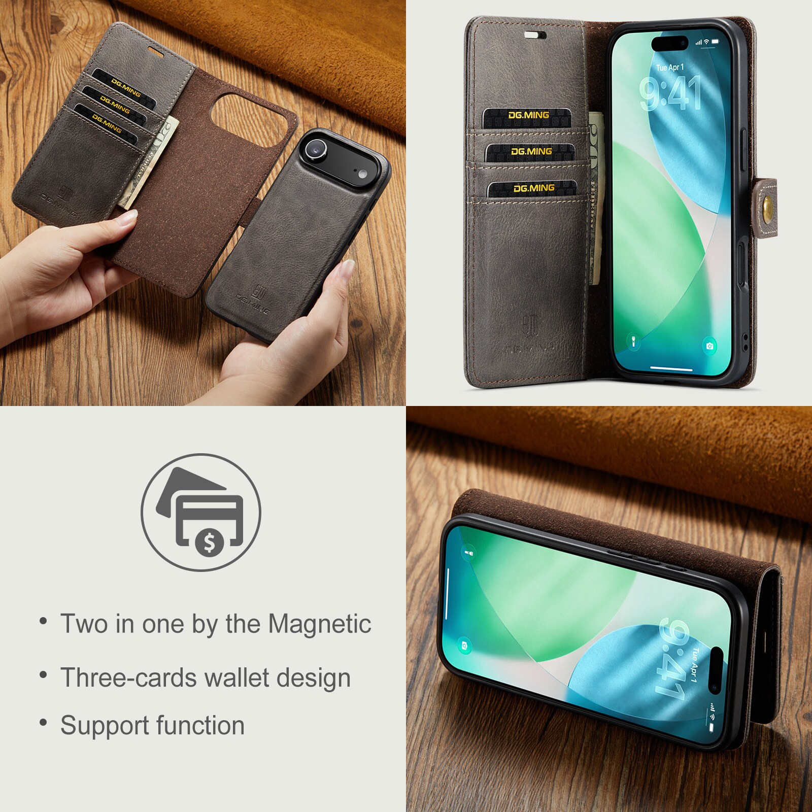 iPhone 17 Air Plånboksfodral med avtagbart skal, Brown