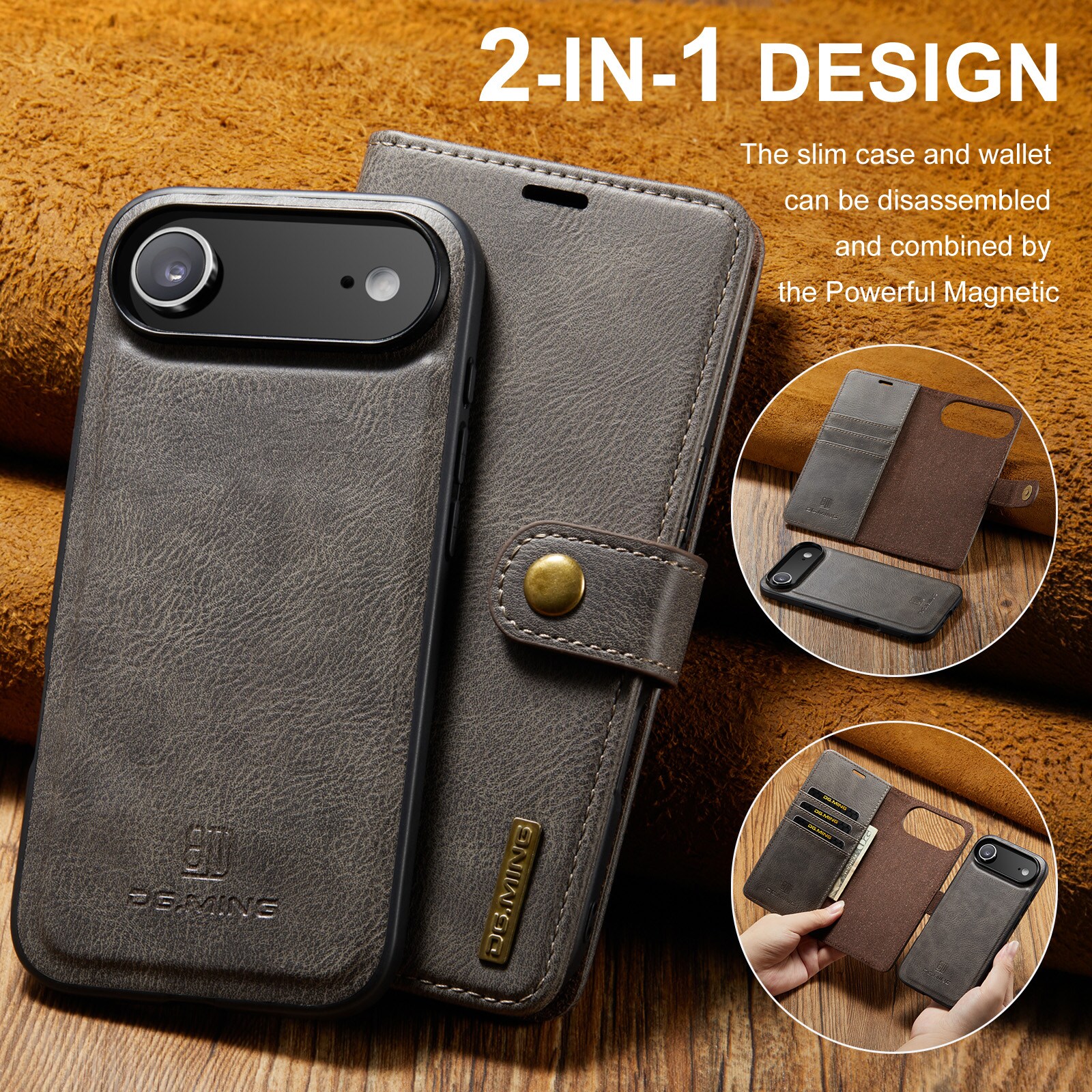 iPhone 17 Air Plånboksfodral med avtagbart skal, Brown