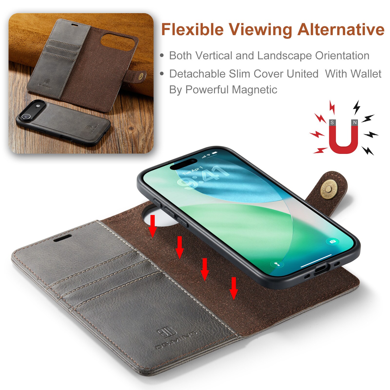 iPhone 17 Air Plånboksfodral med avtagbart skal, Brown