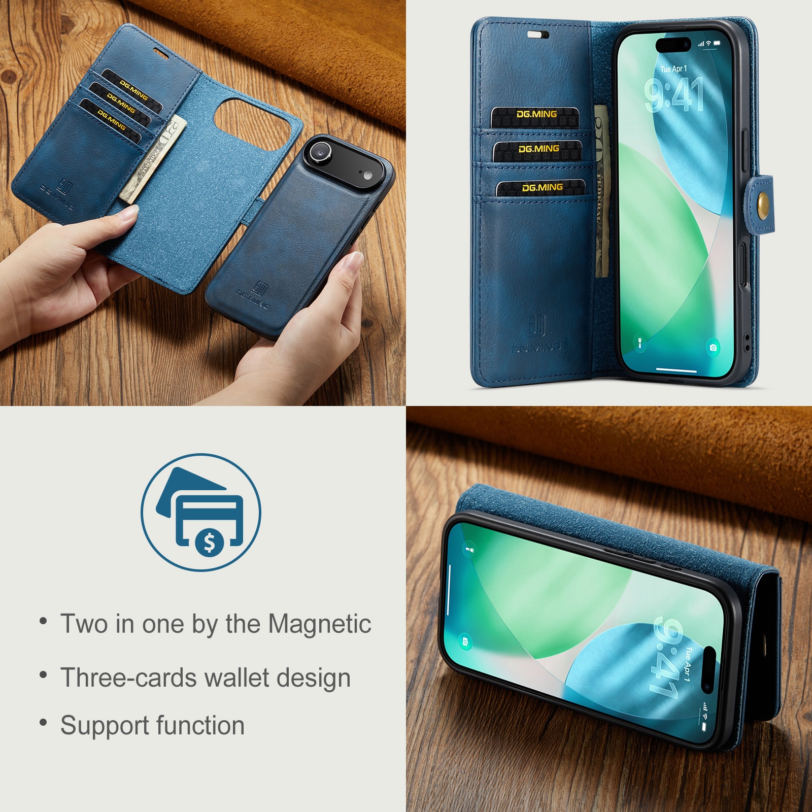 iPhone 17 Air Plånboksfodral med avtagbart skal, Blue
