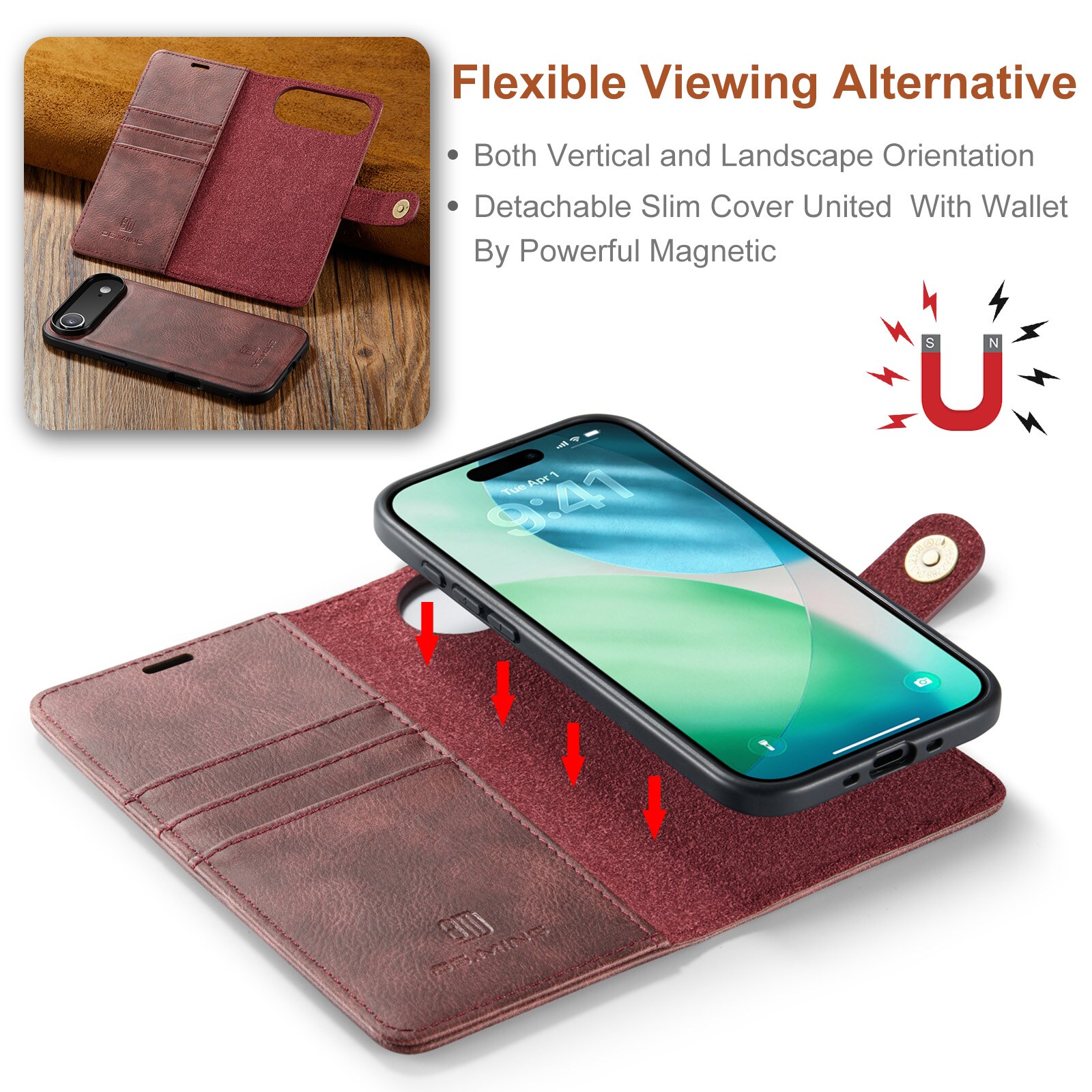 iPhone 17 Air Plånboksfodral med avtagbart skal, Red