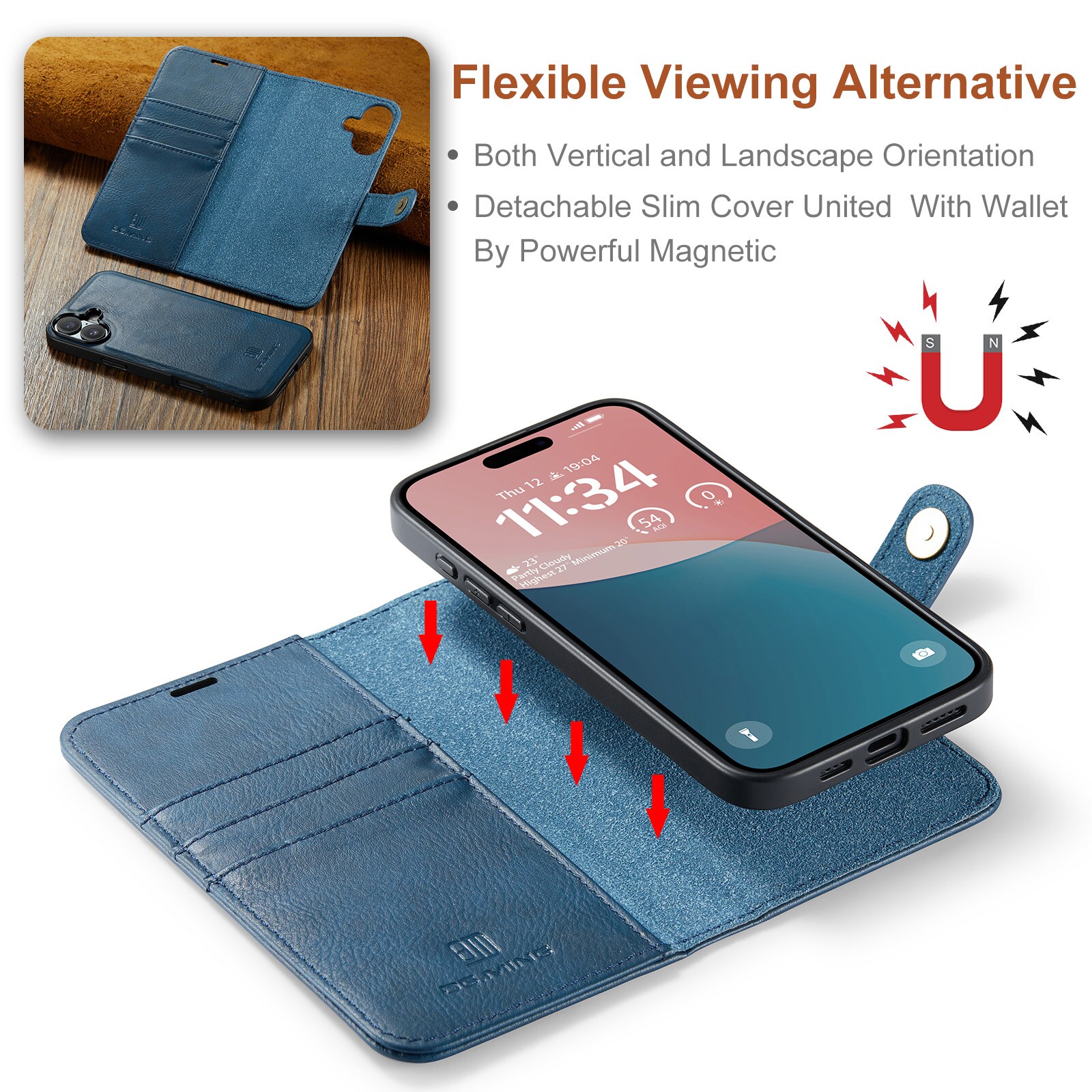 iPhone 17 Plånboksfodral med avtagbart skal, Blue
