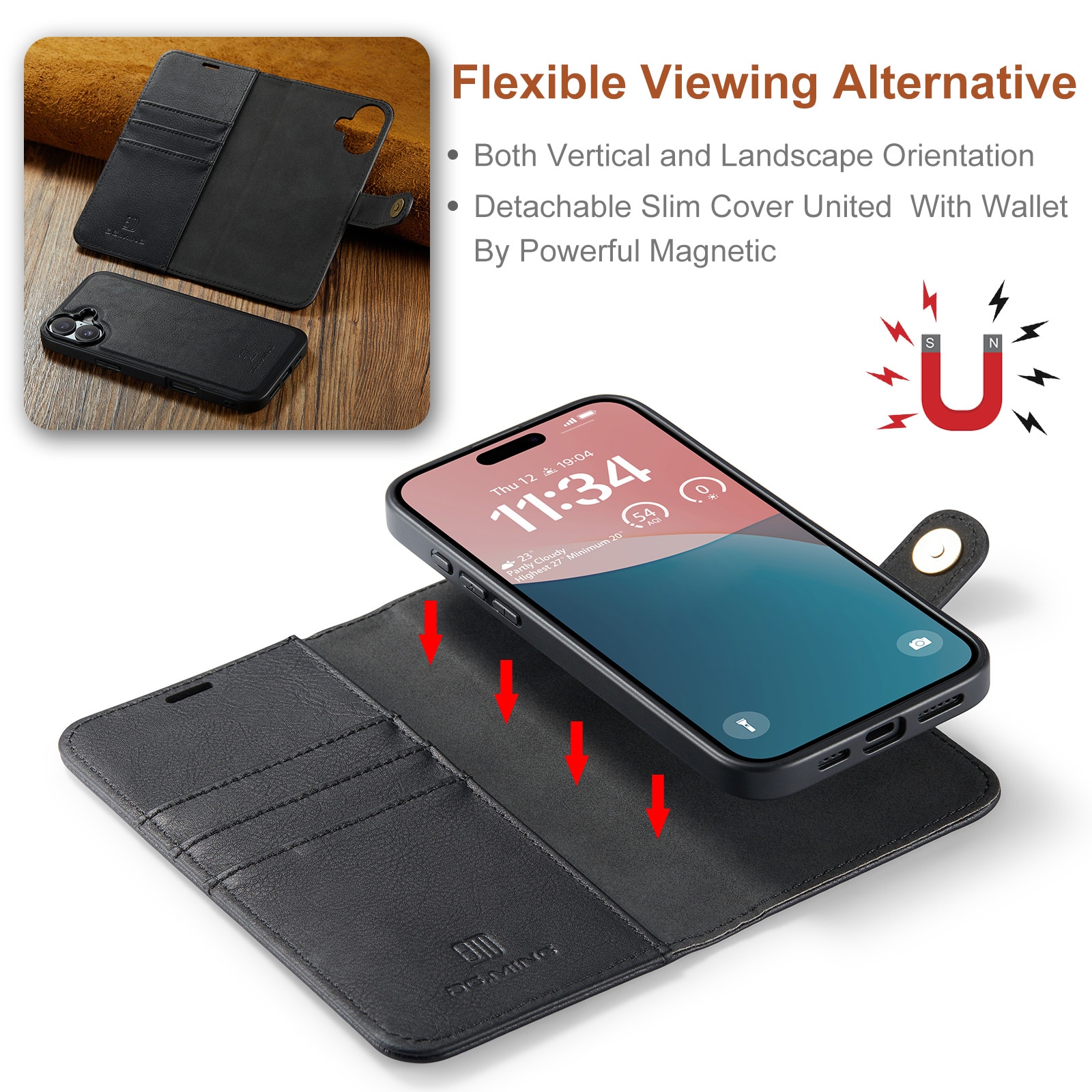 iPhone 17 Plånboksfodral med avtagbart skal, Black
