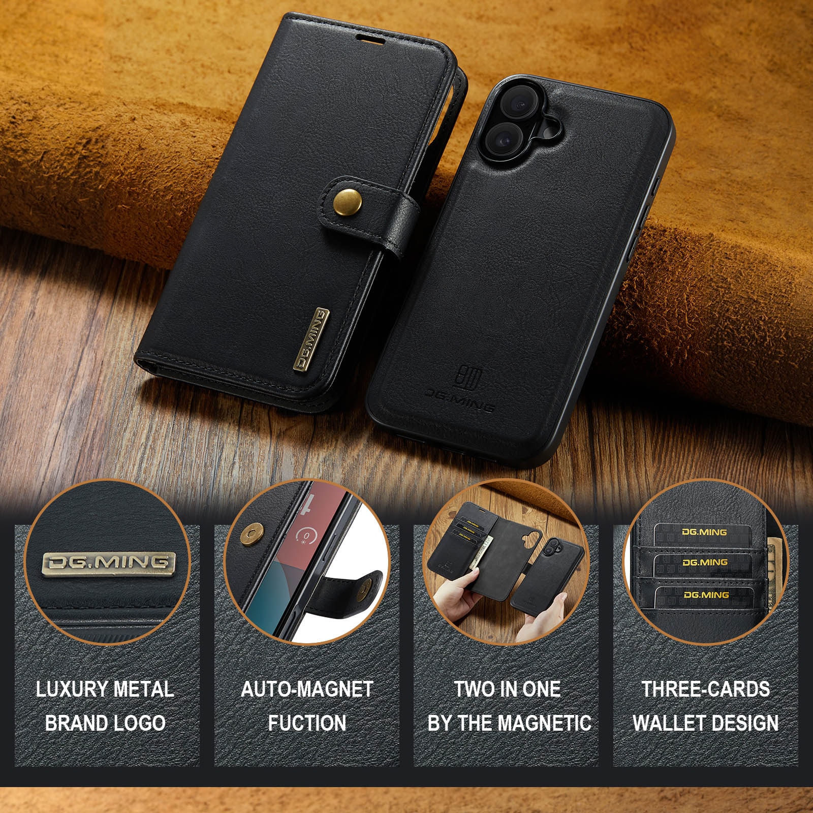 iPhone 17 Plånboksfodral med avtagbart skal, Black