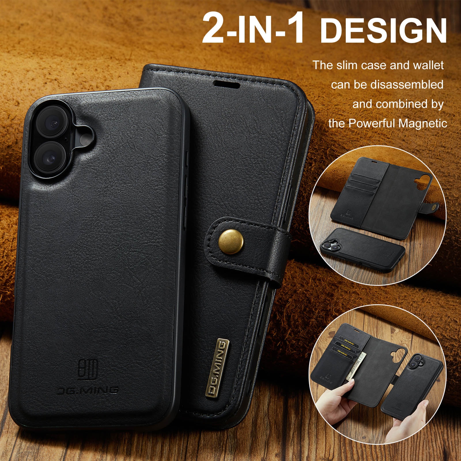 iPhone 17 Plånboksfodral med avtagbart skal, Black