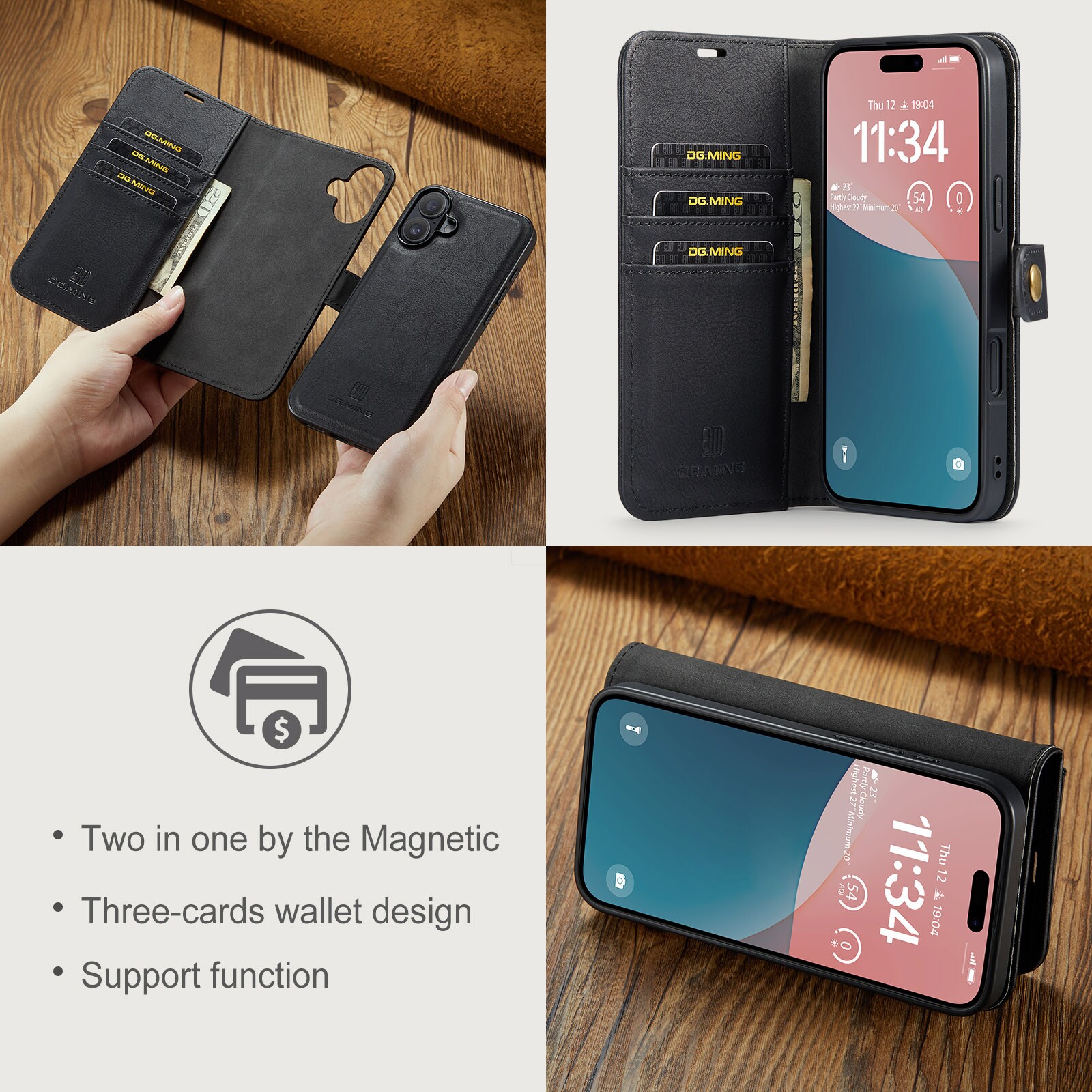 iPhone 17 Plånboksfodral med avtagbart skal, Black