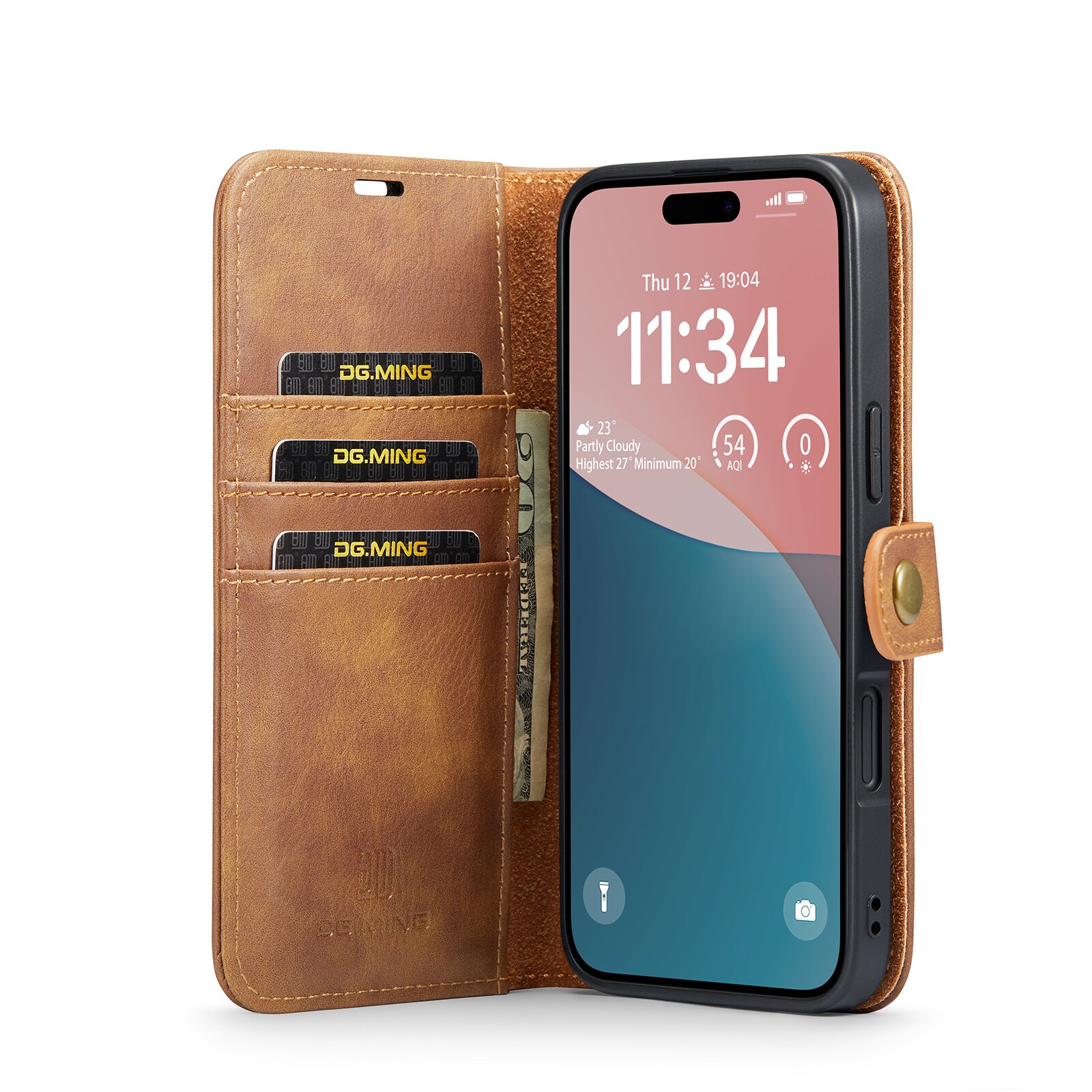 iPhone 17 Plånboksfodral med avtagbart skal, Cognac