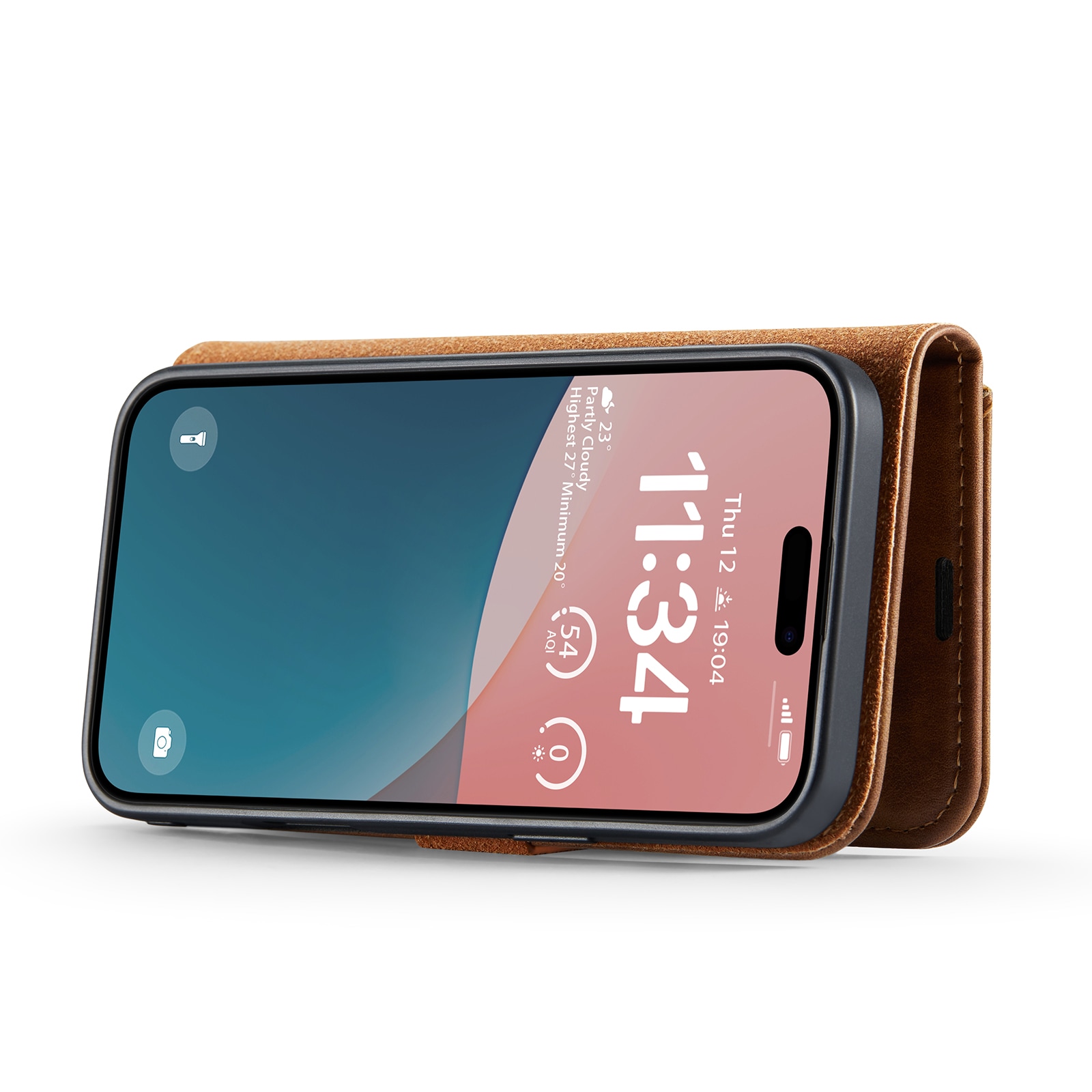 iPhone 17 Plånboksfodral med avtagbart skal, Cognac