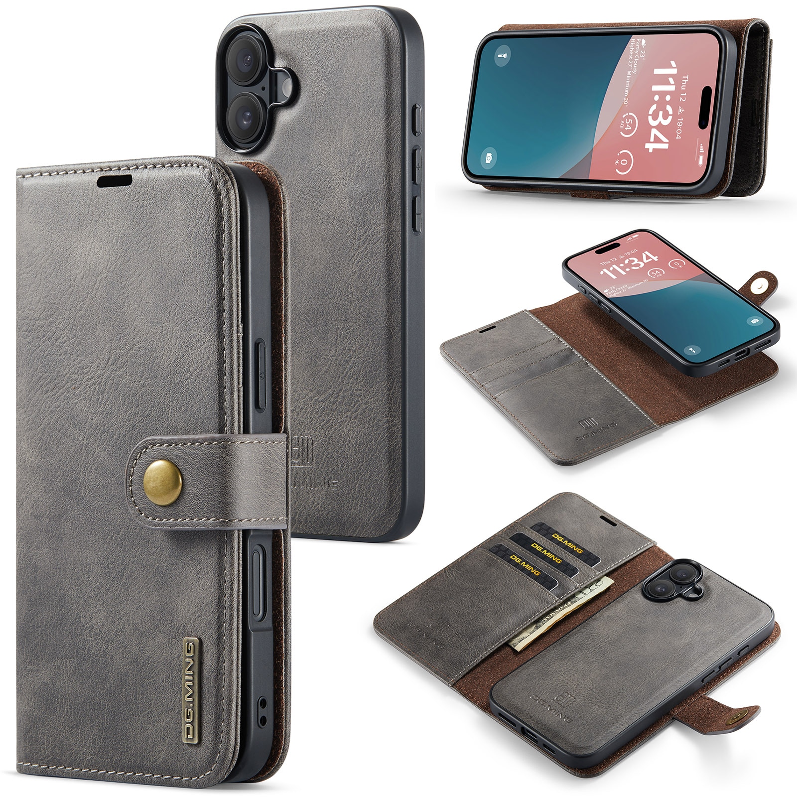 iPhone 17 Plånboksfodral med avtagbart skal, Brown