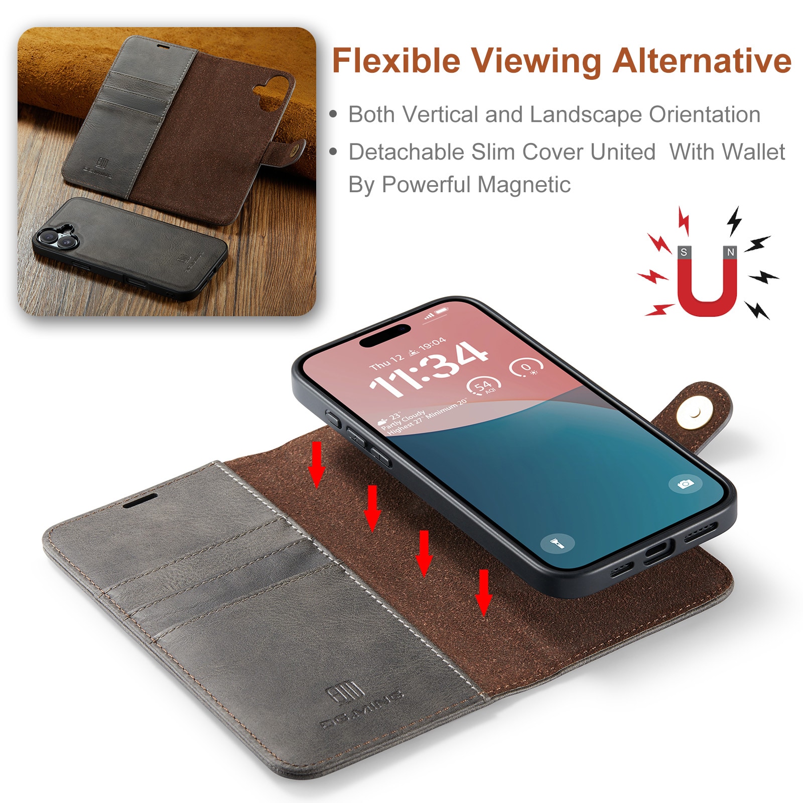 iPhone 17 Plånboksfodral med avtagbart skal, Brown